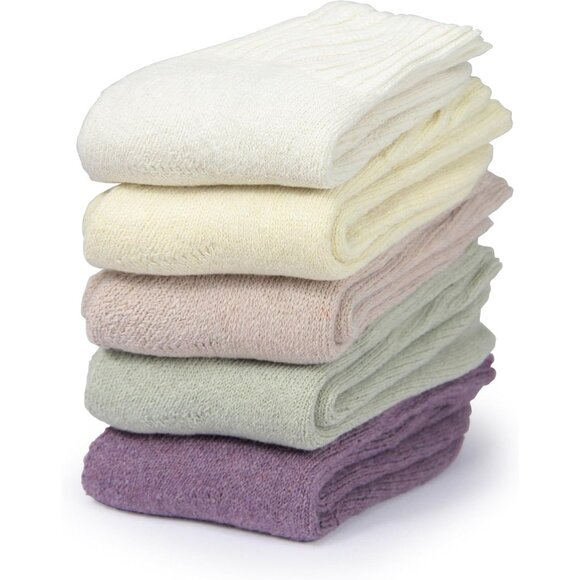 BenSorts Women5 Packs Beige Yellow Green Pink PurpleWinter Thick Warm Boot Socks - Picture 2 of 5